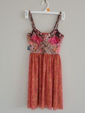 MWT Maaji Pink & Orange Patterned  Knock Knock Ginger Swim Beach Dress Sz XS